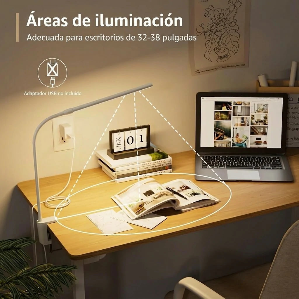 Lámpara LED De Escritorio Cuello Flexible Con Clip De Sujeción 3 Modos De Color