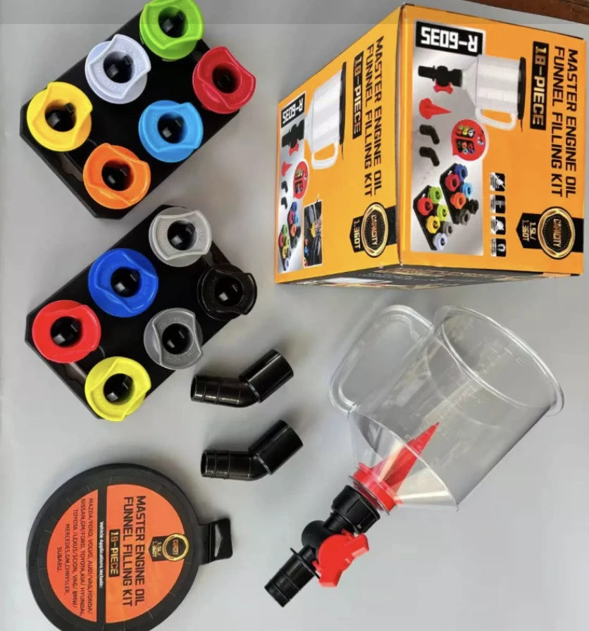 Kit 18 Piezas Embudo Para Aceite De Motor Con 12 Adaptadores Universales