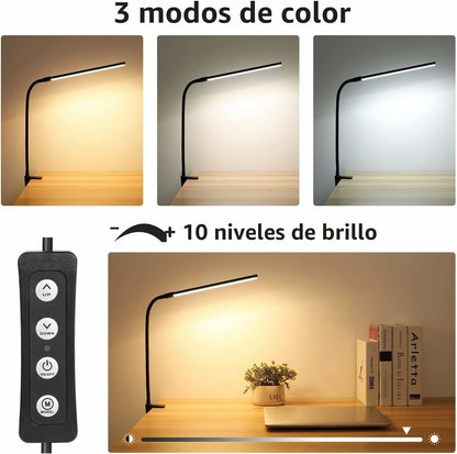 Lámpara LED De Escritorio Cuello Flexible Con Clip De Sujeción 3 Modos De Color