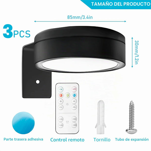 Set 3 Lámparas LED Recargables Para Cuadros y Armarios Con Mando y Temporizador