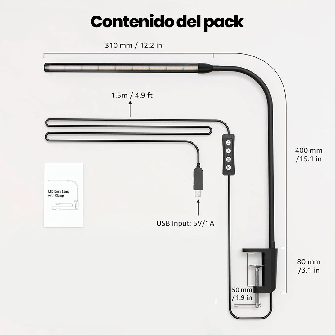 Lámpara LED De Escritorio Cuello Flexible Con Clip De Sujeción 3 Modos De Color
