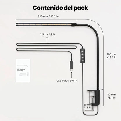 Lámpara LED De Escritorio Cuello Flexible Con Clip De Sujeción 3 Modos De Color