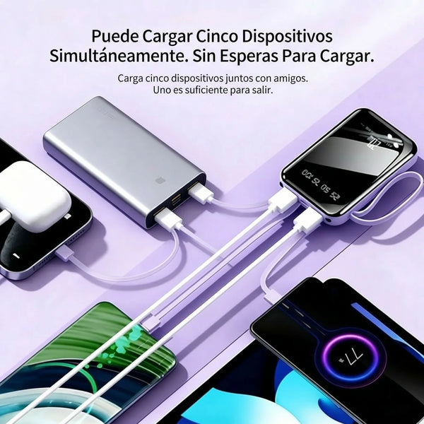 Cargador Portátil 10.000mAh Con Cables Integrados — 5 Salidas, Carga Rápida USB-C y Pantalla LED