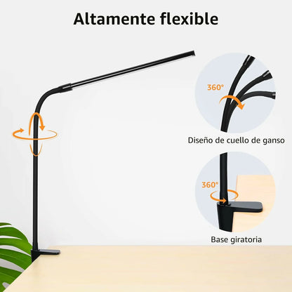 Lámpara LED De Escritorio Cuello Flexible Con Clip De Sujeción 3 Modos De Color