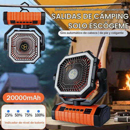Ventilador De Camping Portátil Recargable 360° Con Linterna LED Control Remoto