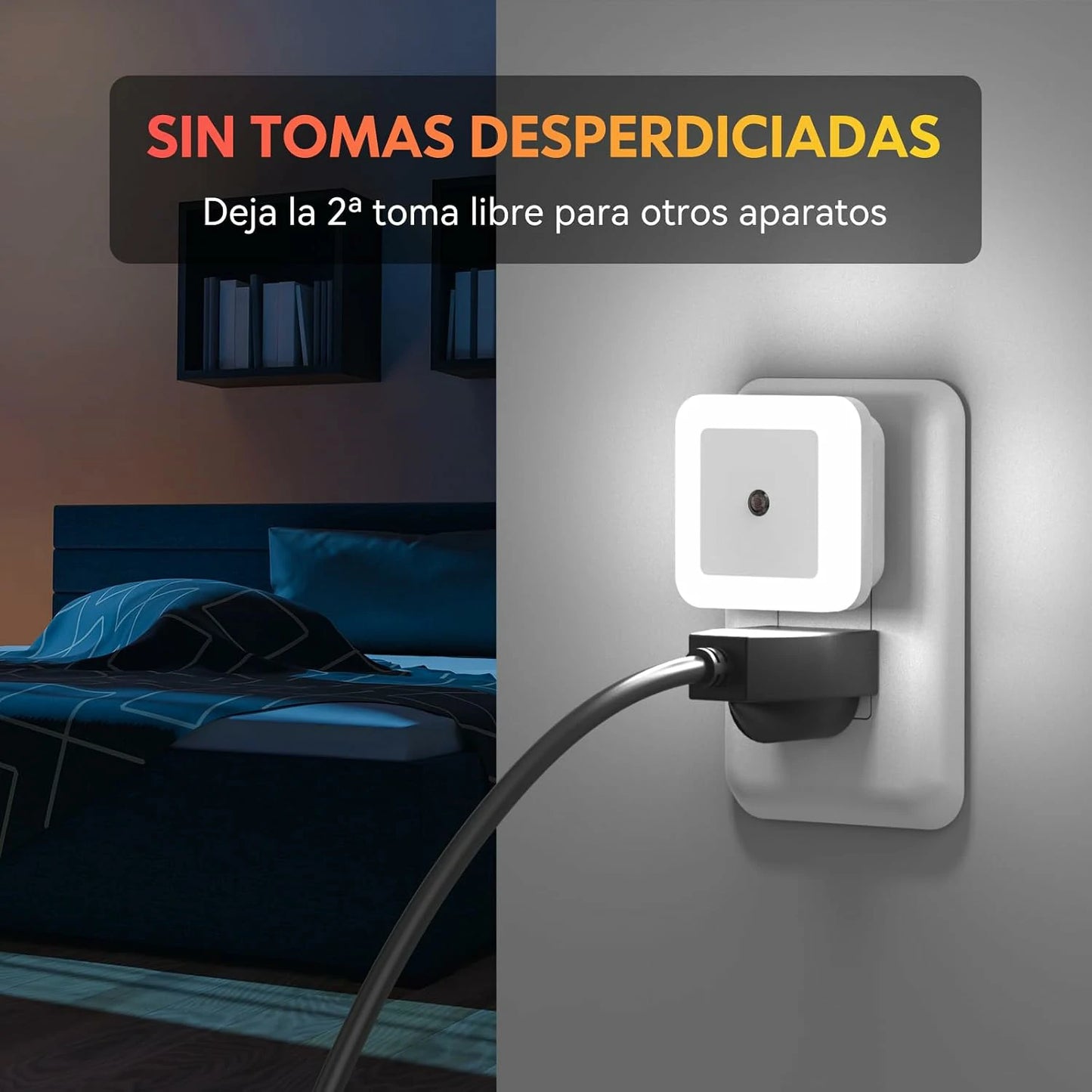 Pack x6 Luz LED Nocturna Enchufable Con Sensor Inteligente