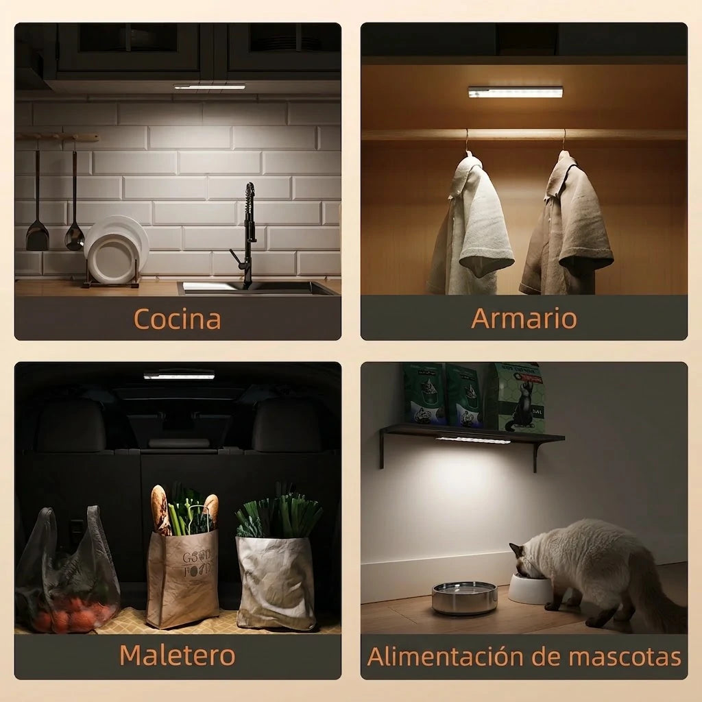 Pack X3 Luces LED Para Debajo De Gabinete Con Sensor De Movimiento y Estación De Carga