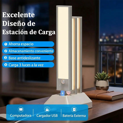 Pack X3 Luces LED Para Debajo De Gabinete Con Sensor De Movimiento y Estación De Carga