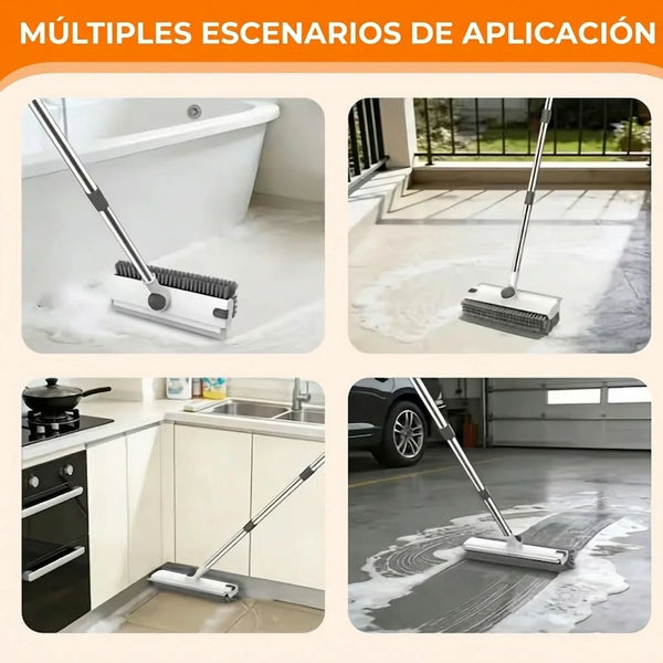 Cepillo 3 en 1 Para Fregar Con Cabezal Giratorio 360° / Rasqueta de Goma Integrada