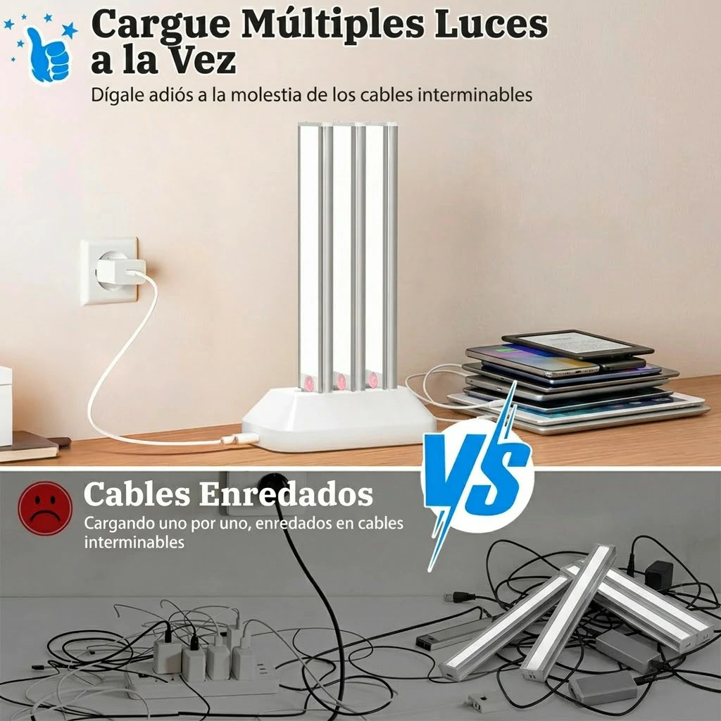 Pack X3 Luces LED Para Debajo De Gabinete Con Sensor De Movimiento y Estación De Carga