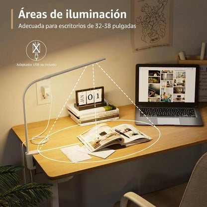 Lámpara LED De Escritorio Cuello Flexible Con Clip De Sujeción 3 Modos De Color