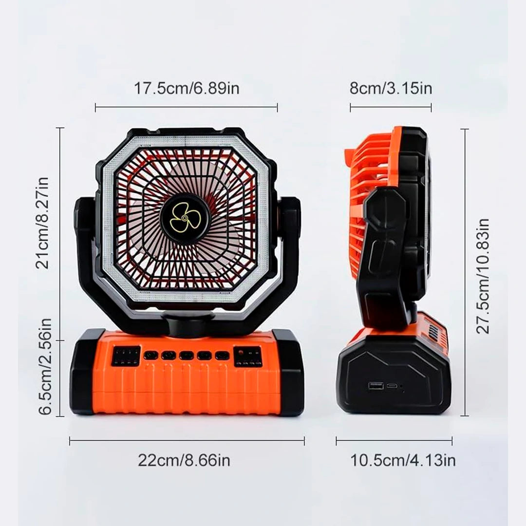 Ventilador De Camping Portátil Recargable 360° Con Linterna LED Control Remoto