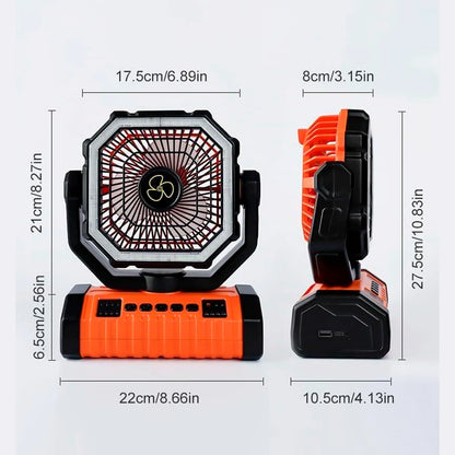 Ventilador De Camping Portátil Recargable 360° Con Linterna LED Control Remoto