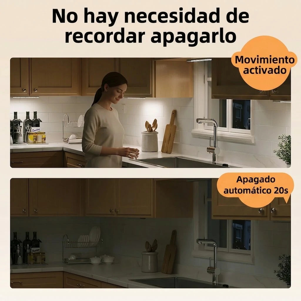 Pack X3 Luces LED Para Debajo De Gabinete Con Sensor De Movimiento y Estación De Carga