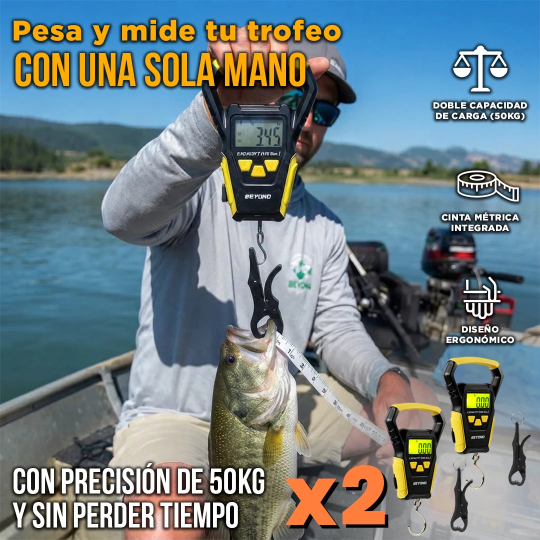 Kit X2 Báscula Digital 2 En 1 Portátil de Pesca 50kg Con Cinta Métrica Integrada