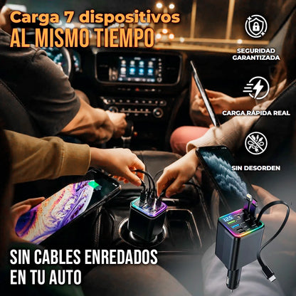 Cargador 7 En 1 Retráctil Para Carro Carga Rápida 120W