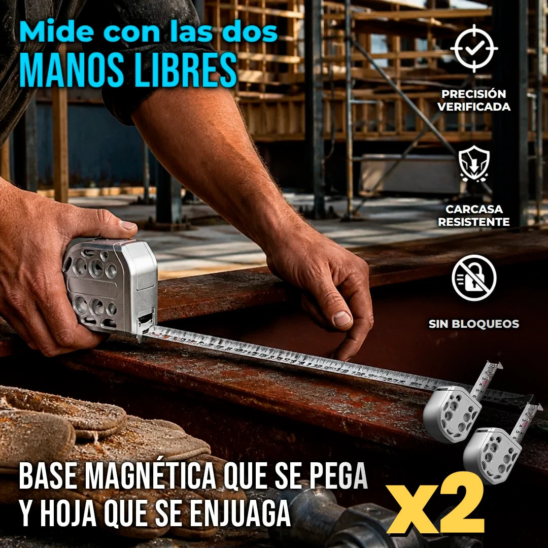 Pack X2 Cinta Métrica Cuerpo De Acero Inoxidable De Fijación Magnética 5 Mts