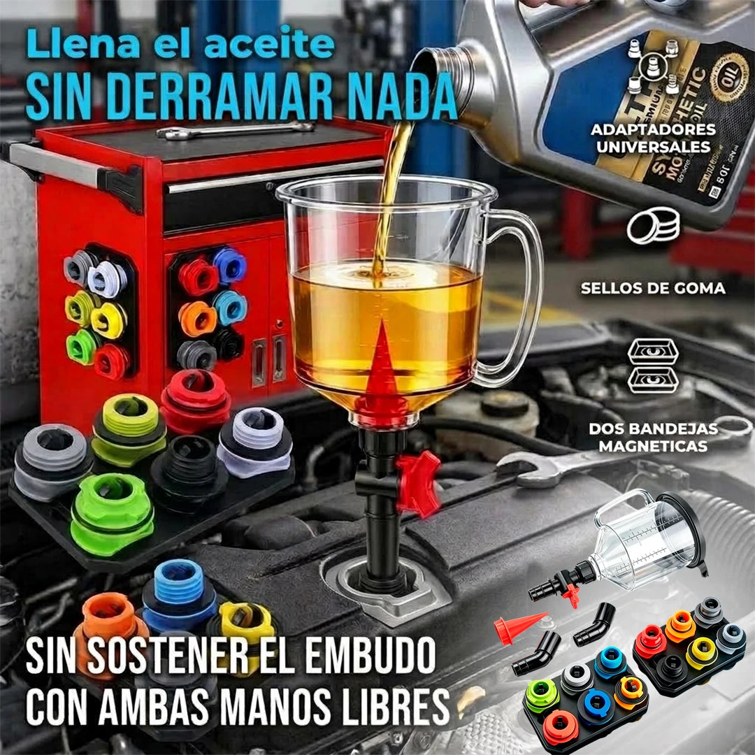 Kit 18 Piezas Embudo Para Aceite De Motor Con 12 Adaptadores Universales