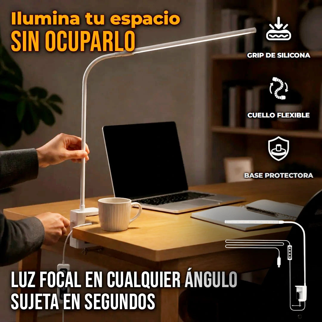 Lámpara LED De Escritorio Cuello Flexible Con Clip De Sujeción 3 Modos De Color