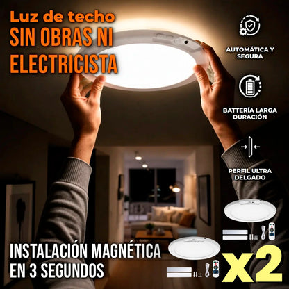 Pack x2 Luz De Techo Recargable Control Remoto Sensor Movimiento