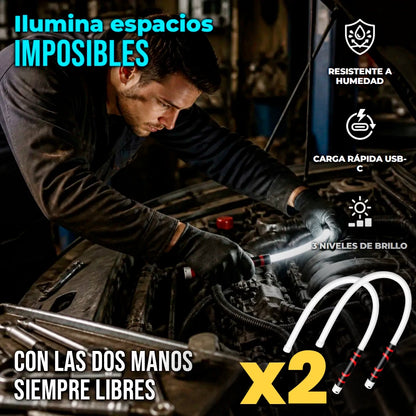 Pack x2 Lámpara De Trabajo LED Flexible Inalámbrica Recargable
