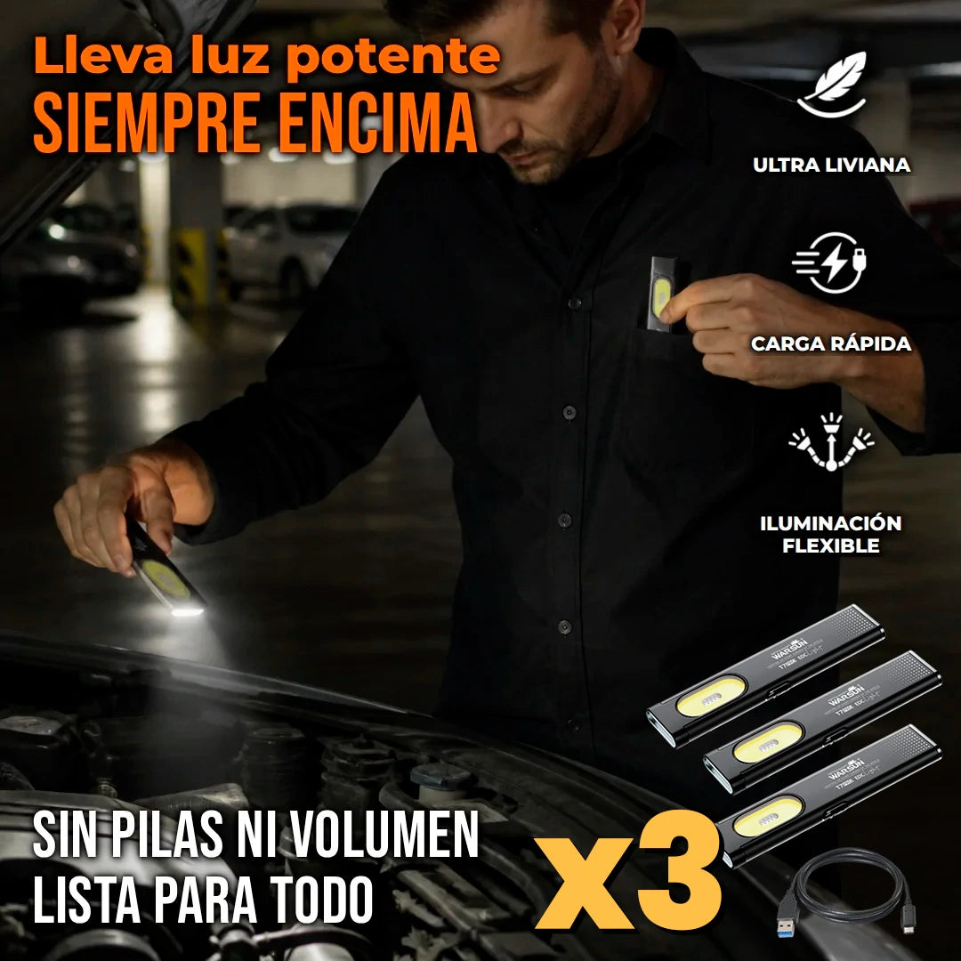 Pack X3 Linterna De Bolsillo Recargable Base Magnética Cuerpo Delgado