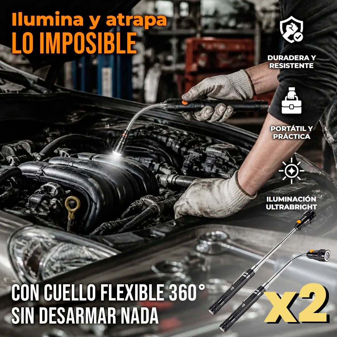 Pack x2 Linterna Magnética Telescópica Flexible Para Recoger Objetos