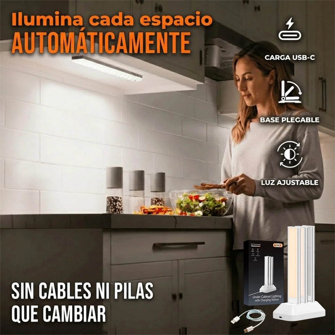 Pack X3 Luces LED Para Debajo De Gabinete Con Sensor De Movimiento y Estación De Carga