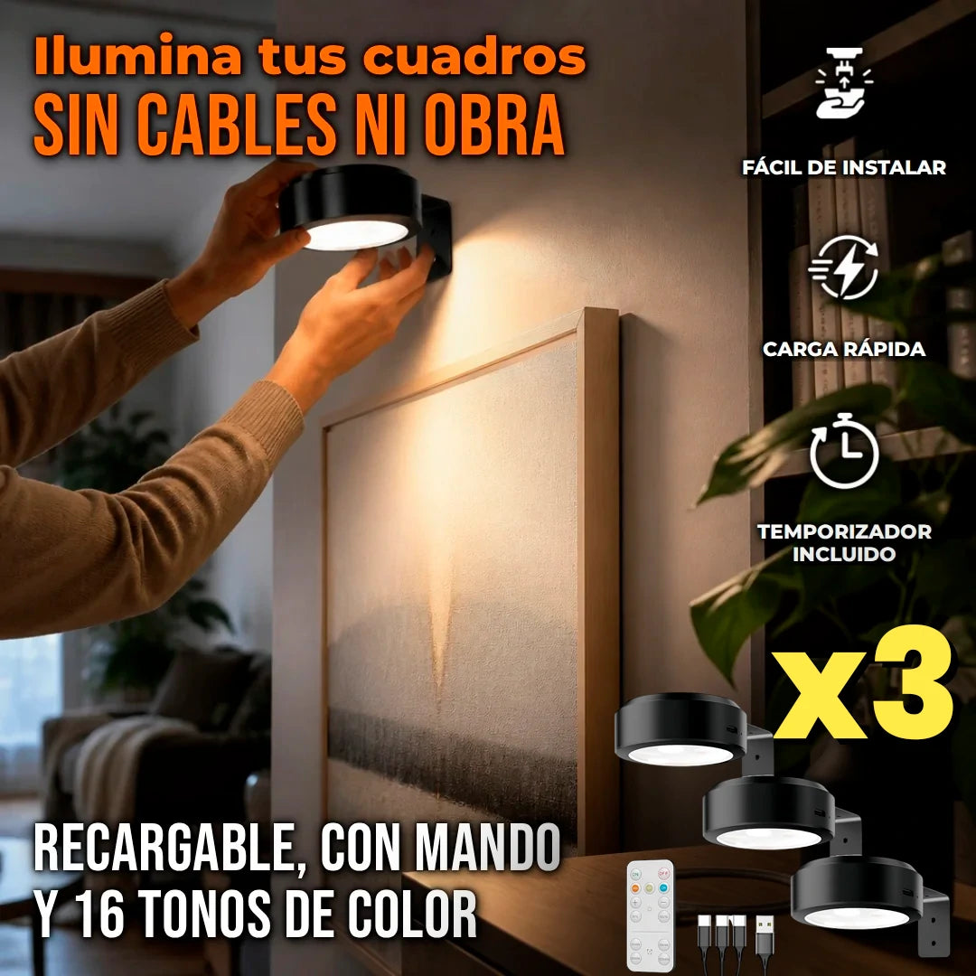 Pack X3 Luz Led Magnética Iluminación De Cuadros Recargable