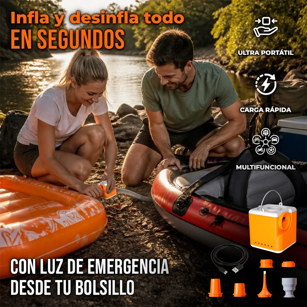 Mini Bomba De Aire Portátil Para Inflables Con 6 Boquillas Y Luz LED Para Camping