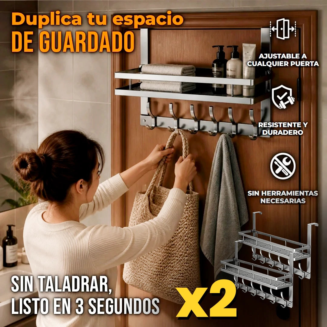 Pack X2 Organizador Perchero Para Colgar En Puerta De 6 Ganchos Y Canasta