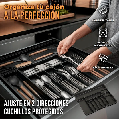 Organizador De Cubiertos Expandible Con Soporte Para Cuchillos