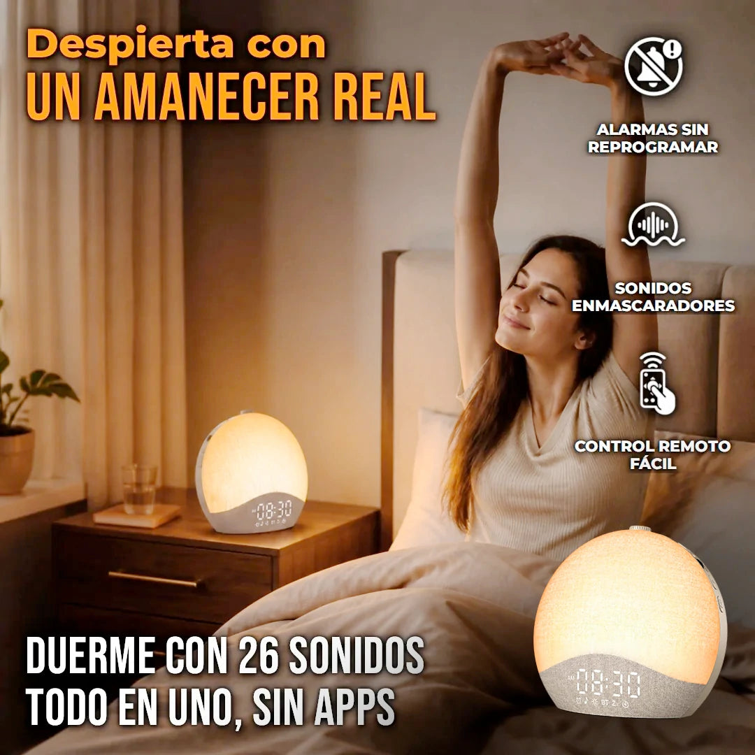 Reloj Despertador Simulación Amanecer Altavoz Bluetooth Sonido Ambiental