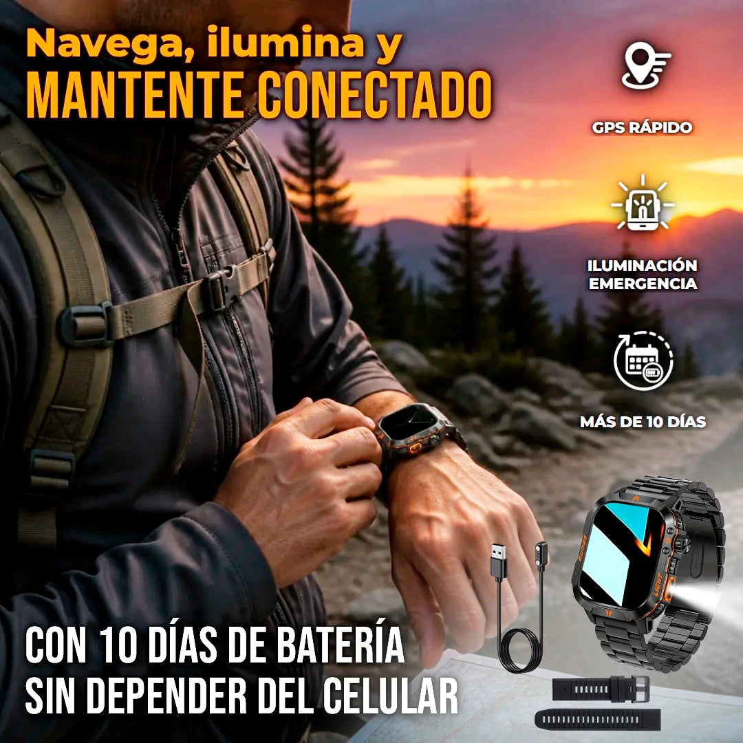 Reloj Inteligente Militar Hombre Con Linterna LED Brújula y GPS