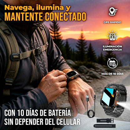 Reloj Inteligente Militar Hombre Con Linterna LED Brújula y GPS