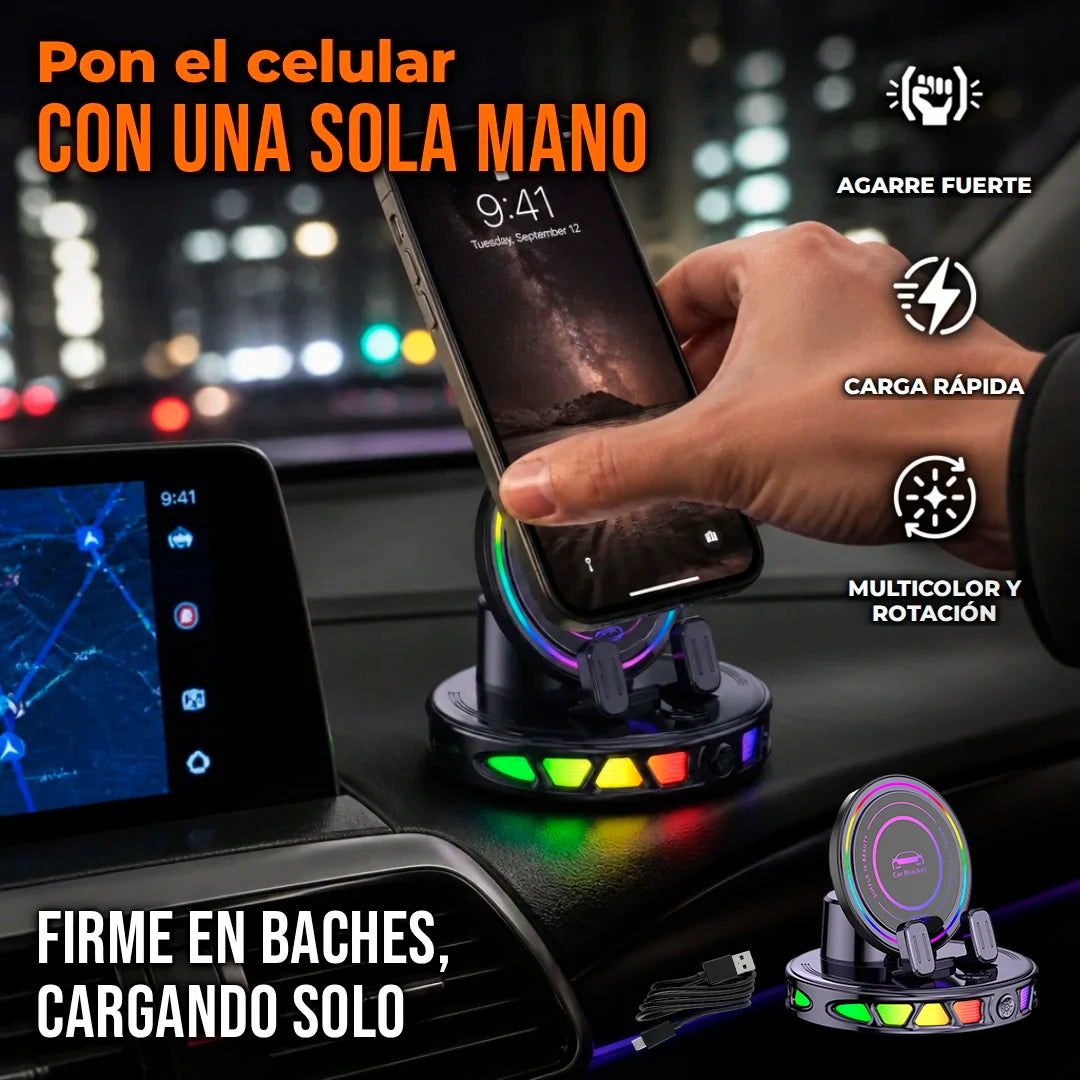 Soporte De Teléfono Para Carro Carga Inalámbrica Ajuste 360° Iluminación RGB