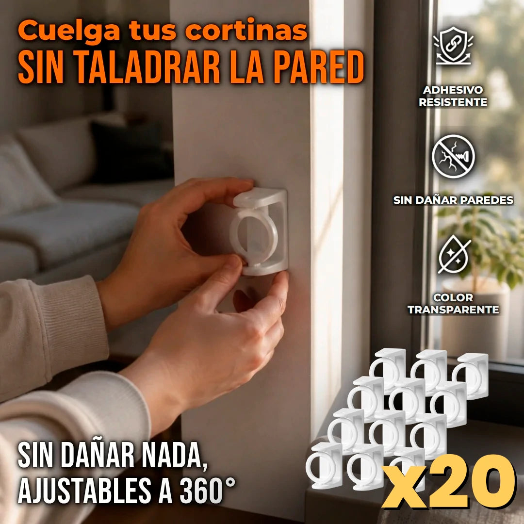 Pack X20 Soporte Adhesivo Giratorio 360° Para Barra De Cortina