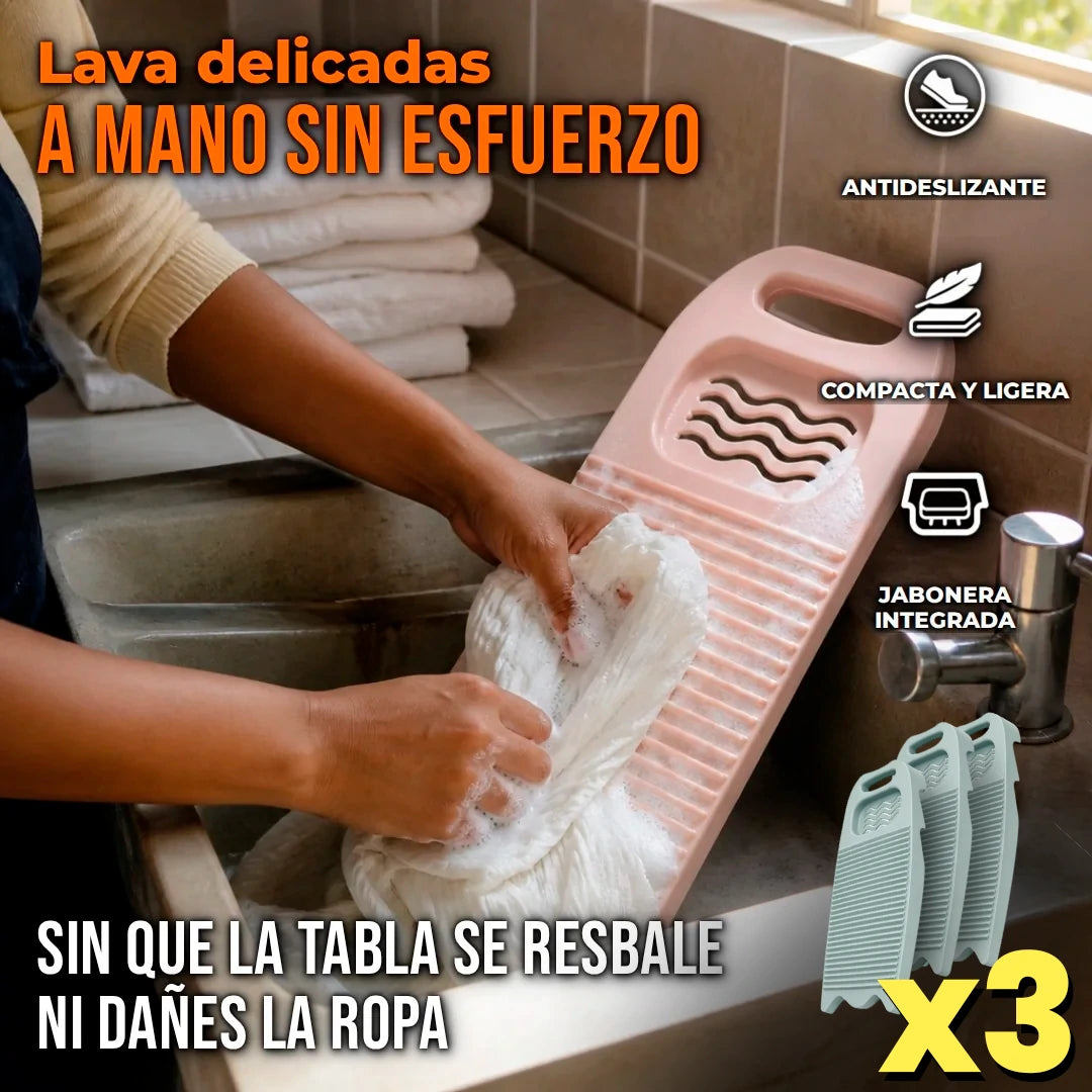 Pack X3 Tabla Para Lavado De Ropa A Mano Con Jabonera y Soporte Antideslizante