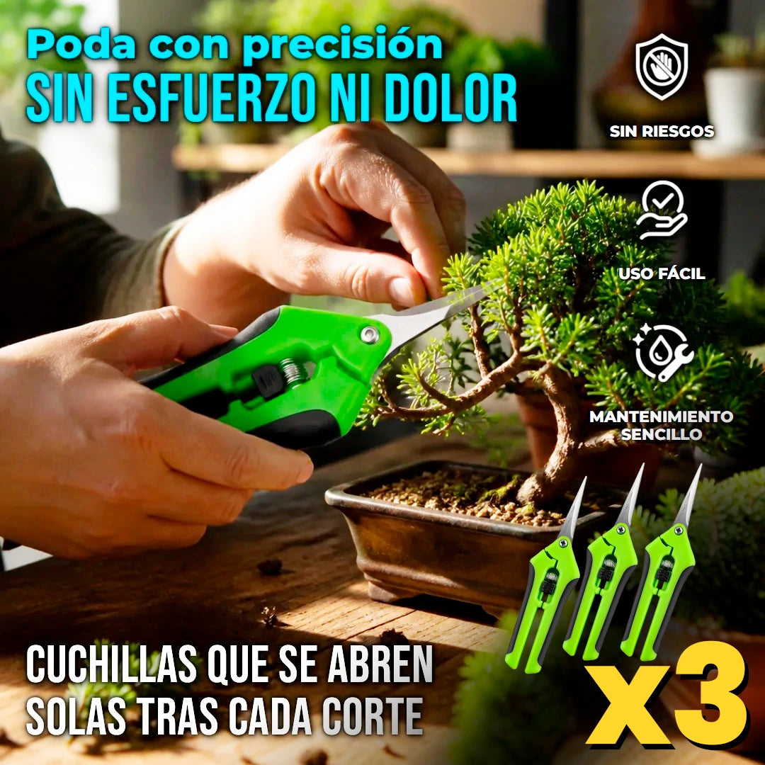 Pack X3 Tijeras De Precisión Para Jardinería Mango Ergonómico Con Resorte
