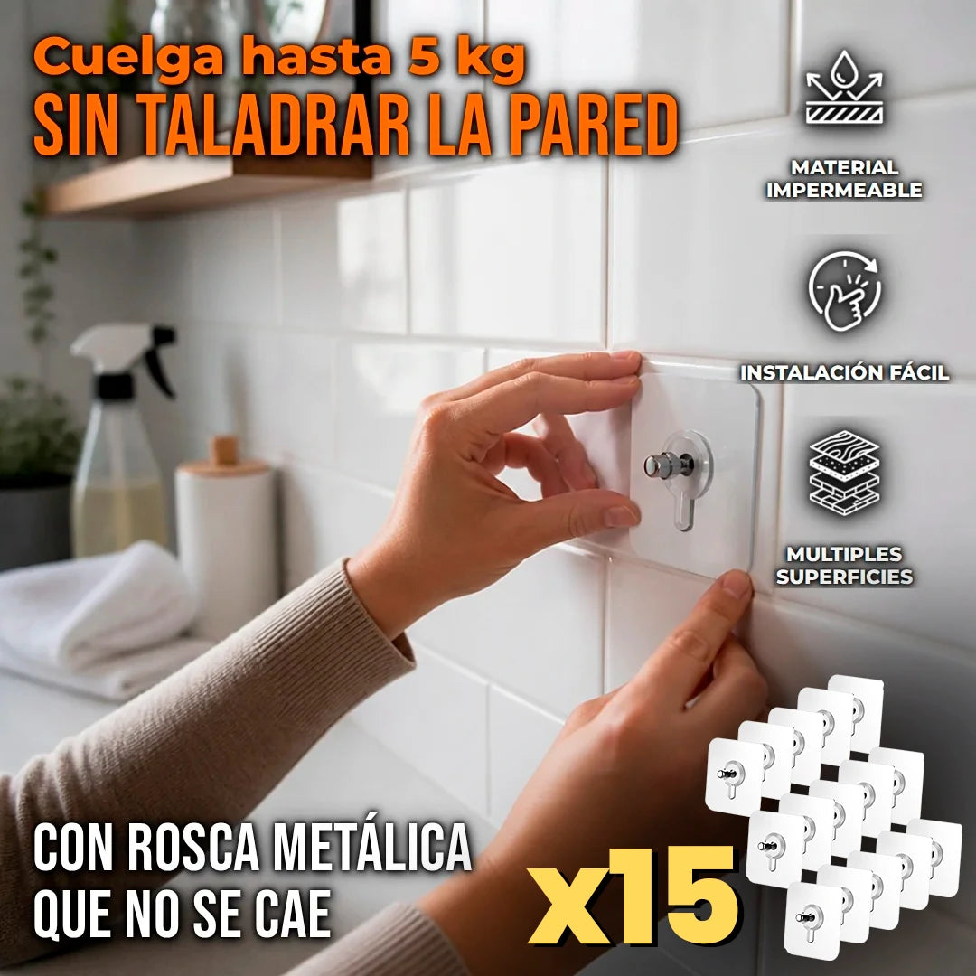 Pack X15 Tornillo Adhesivo De Pared Transparente Para Colgar
