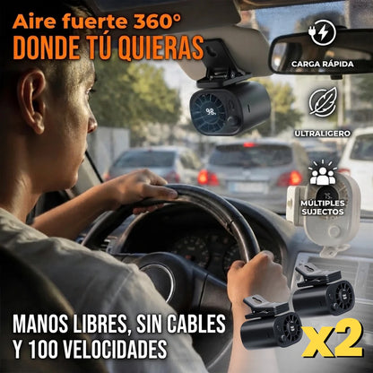 Pack X2 Ventilador Para Carro Pantalla LED Con Agarre Clip 360° Recargable