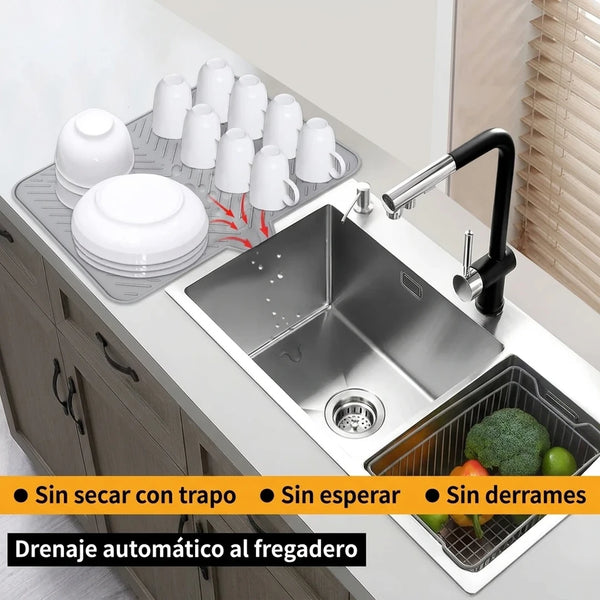 Alfombrilla Secadora de Silicona Luxet Con Drenaje Integrado y Protección de Encimera