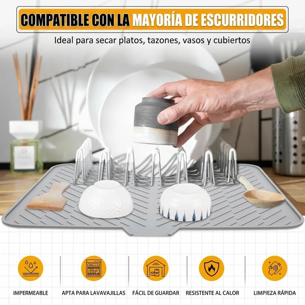 Alfombrilla Secadora de Silicona Luxet Con Drenaje Integrado y Protección de Encimera