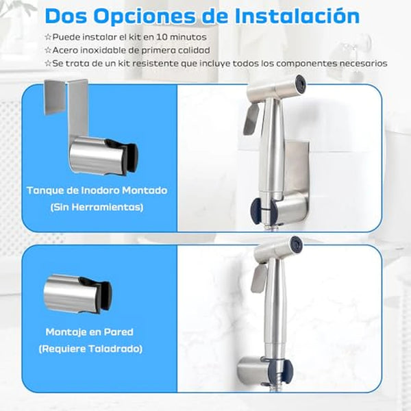Ducha Higiénica de Mano Con Presión Ajustable y Acero Inoxidable 304 / Kit de Bidé para Inodoro