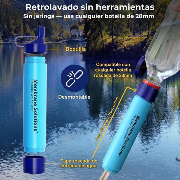 Filtro de Agua Portátil de Supervivencia Con Pajilla Filtrante 5 Etapas 0,1 Micrón y Certificación NSF