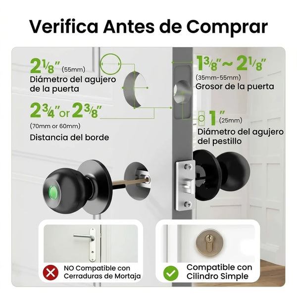 GHome Smart Perilla Inteligente 3en1 Con Huella Dactilar, App y Llave De Emergencia