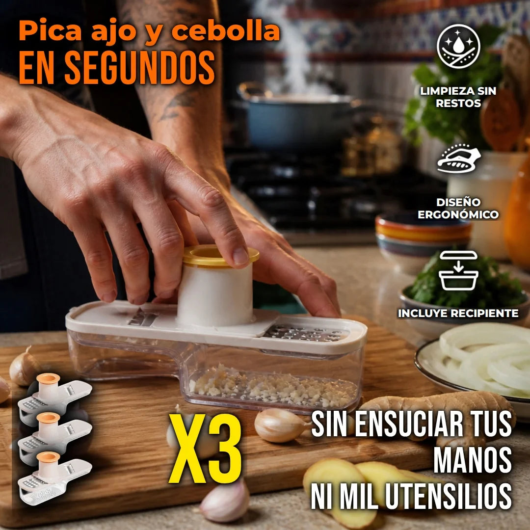 Pack X3 Mini Cortador 3 En 1 Rallador De Verduras Con Recipiente