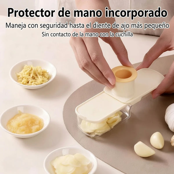 Kit x3 Picador de Ajos 3 en 1 Con Recipiente — Prensador, Triturador y Rallador