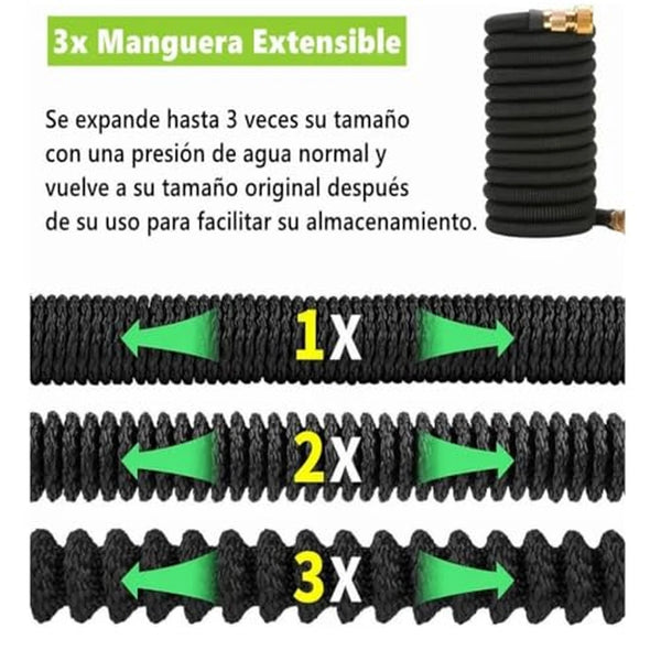 Manguera de Jardín Extensible ELEVO 15 m Con Boquilla de 8 Modos y Conexiones Anti-Fugas