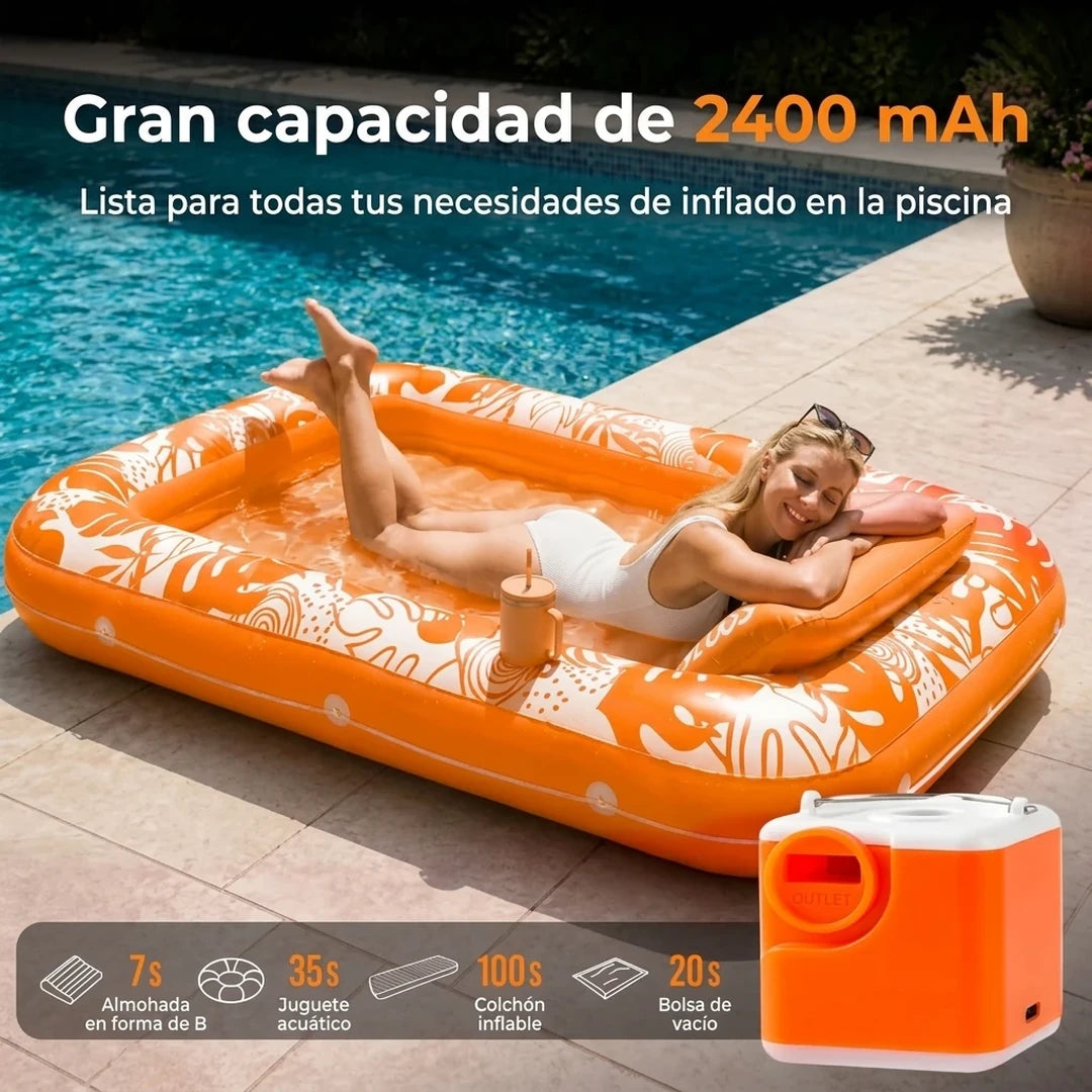 Mini Bomba De Aire Portátil Para Inflables Con 6 Boquillas Y Luz LED Para Camping